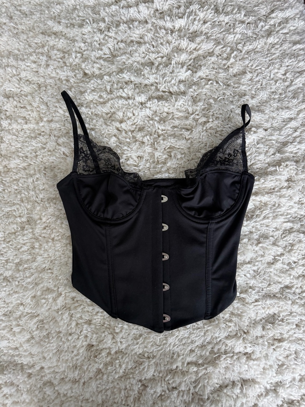 Black Lace Trim Corset Top